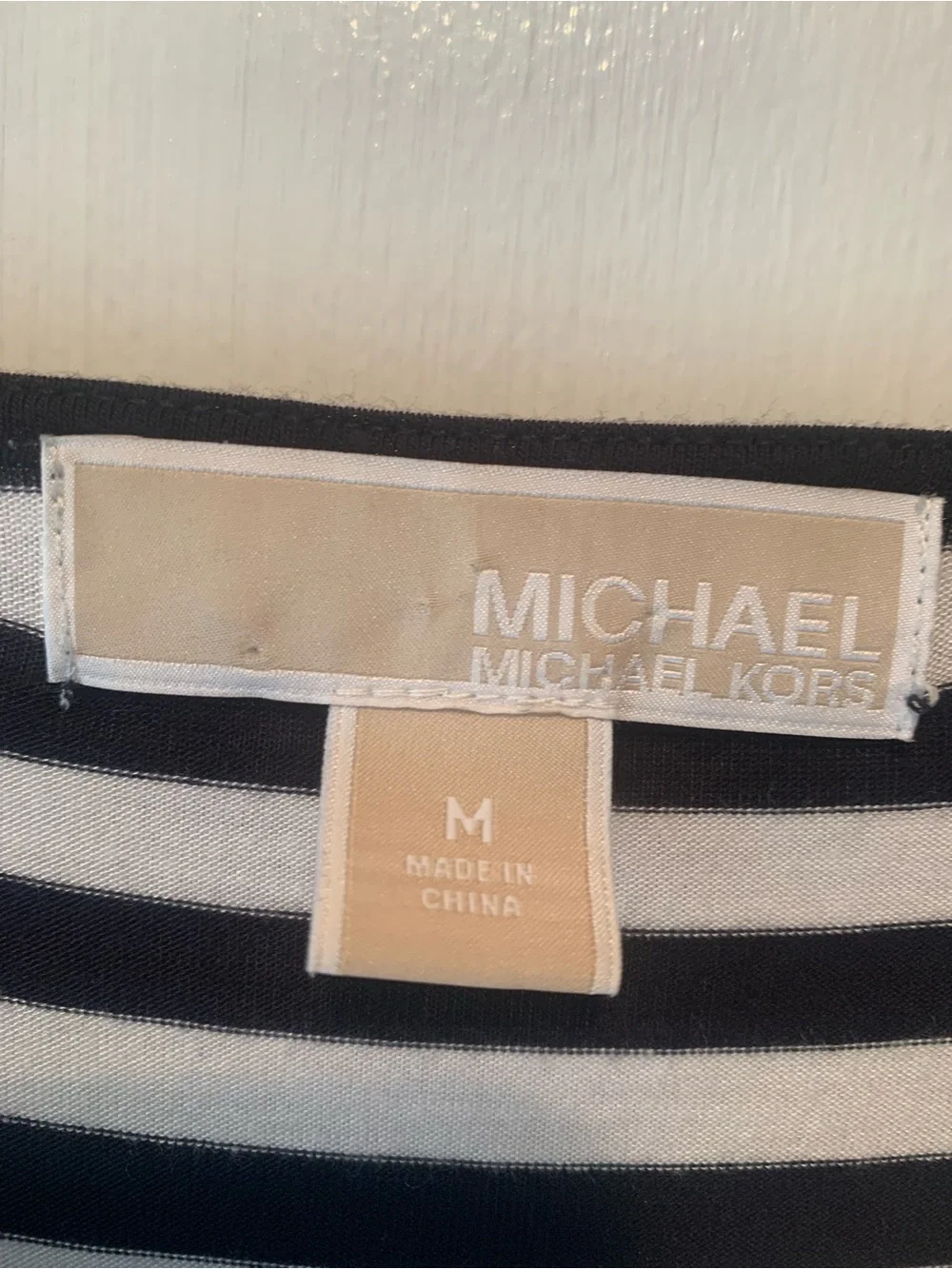 Michael Kors Black and White Striped Ruched Side Boatneck Top Size M